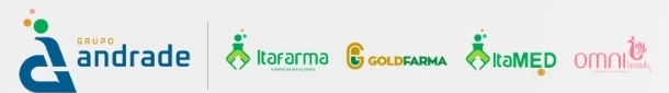 Logos do Grupo Andrade, Itafarma, GoldFarma, ItaMED e Omni